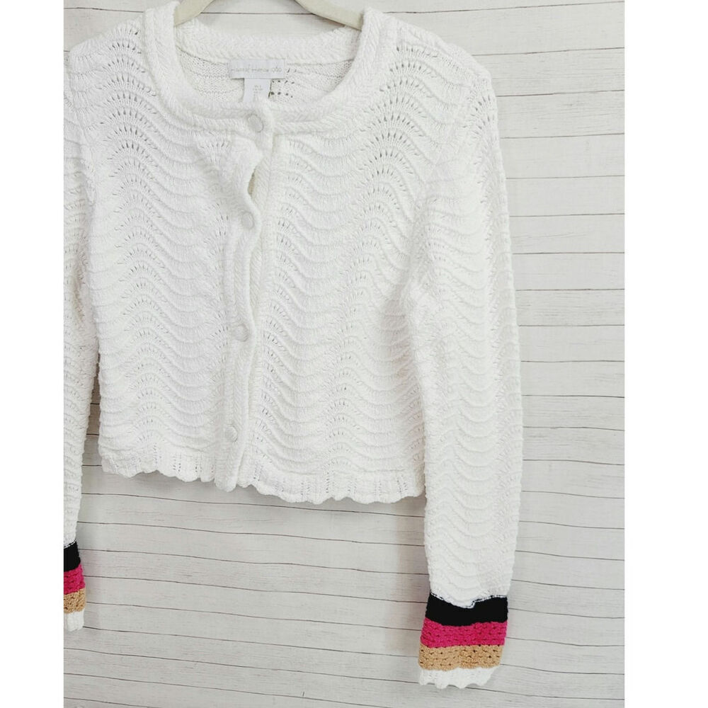 HOUSE OF HARLOW 1960 CROCHET CROPPED BUTTON UP CARDIGAN, SZ SMALL - Picture 4 of 13